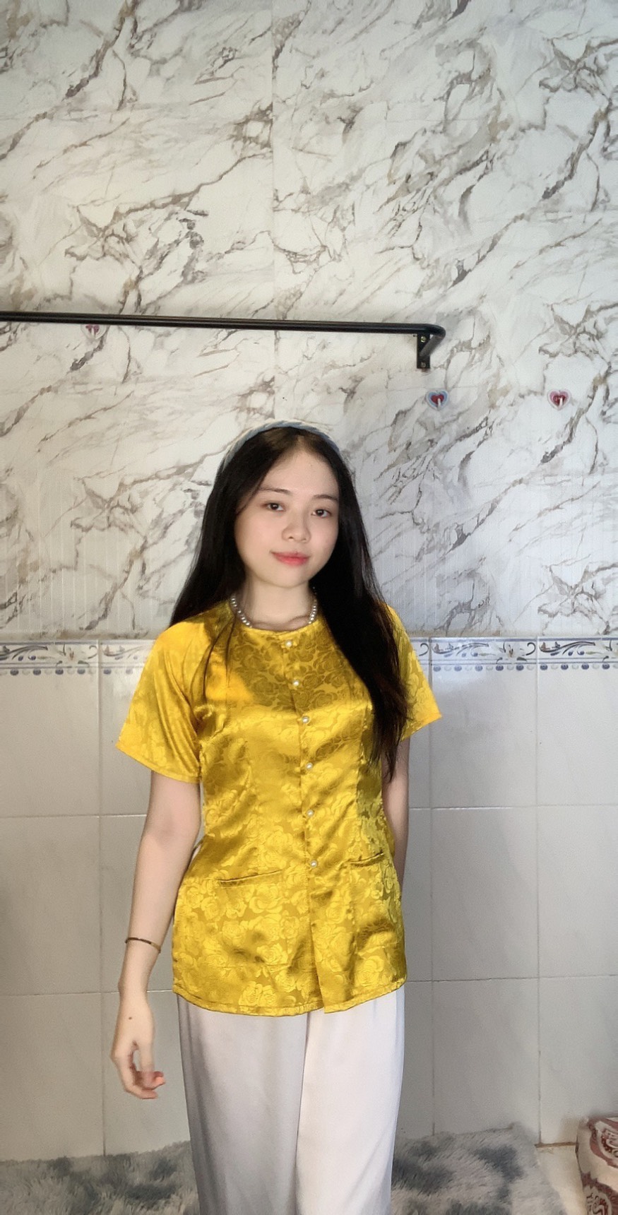 SÉT BÀ BA TAY NGẮN GẤM HOA CÓ TÚI