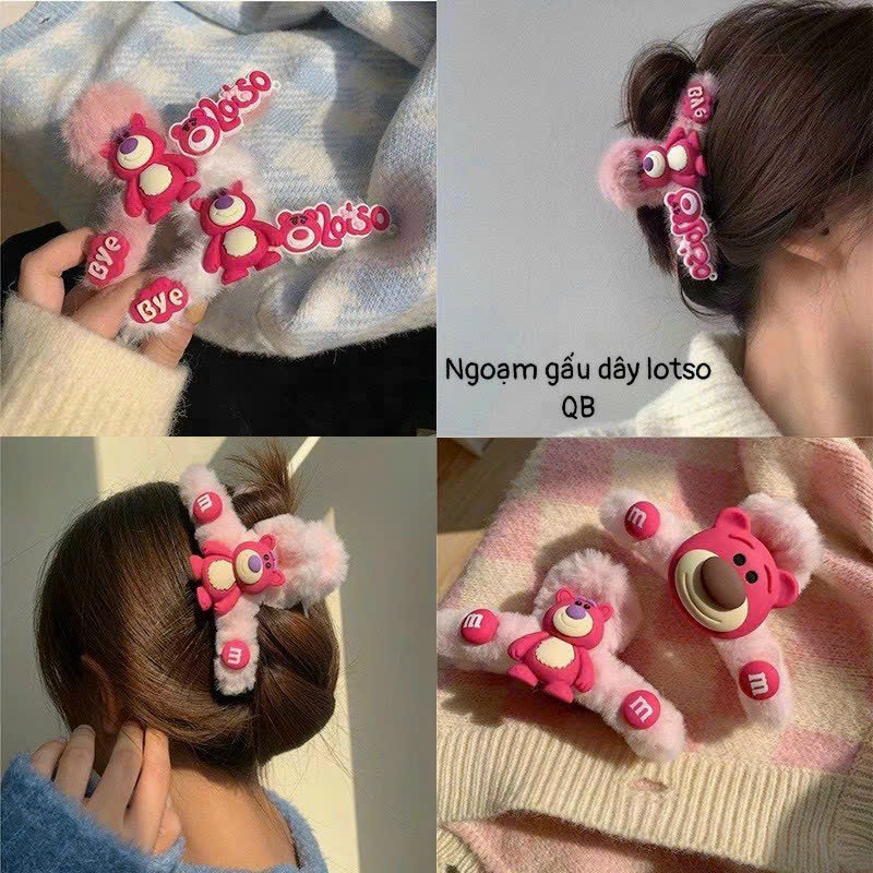 Kẹp Tóc Lông Gấu Dâu Lotso Hàn Quốc So Cute 2 Màu