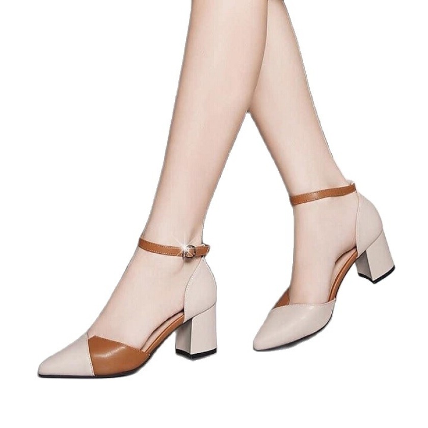sandal nữ 5p gót vuông , giày nữ 5p cao gót phối màu cực xinh giá rẻ
