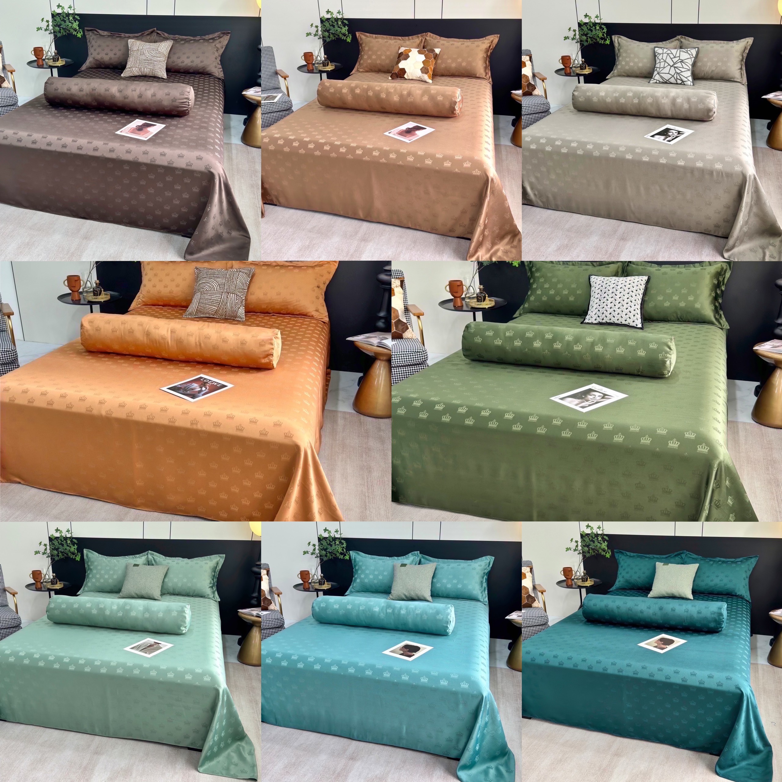 SET 3 MÓN VỎ GA GỐI PHI LỤA DỆT CHÌM CROWN SIÊU XINH FULL MÀU