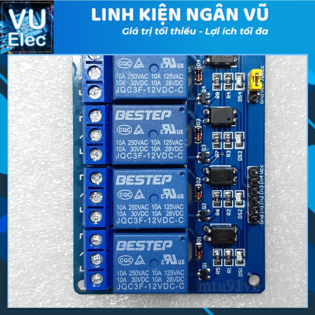 Module Relay 4 Kênh 5V/12V/24V 220V/10A Có Opto Cách Ly