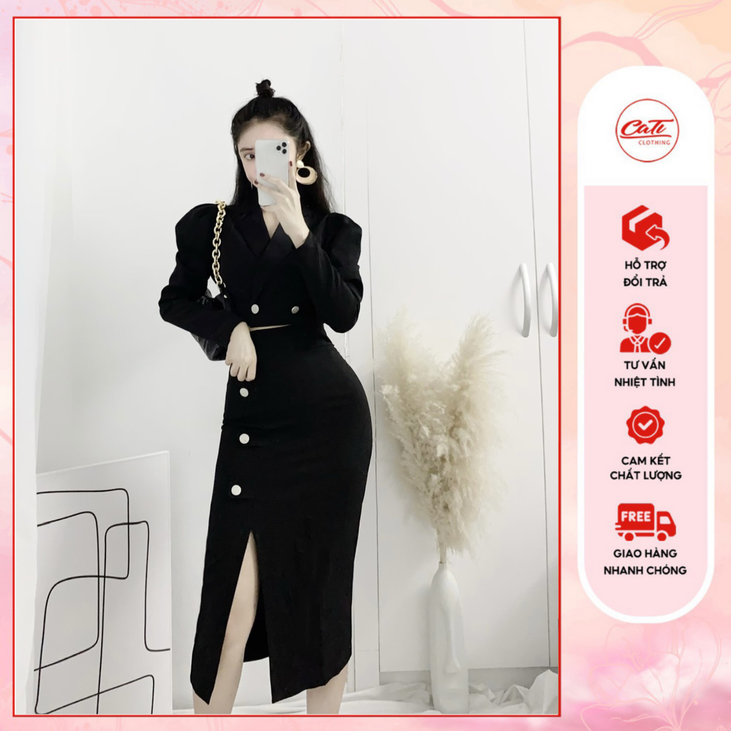 CATI Set váy+ áo crotop cổ vest (2177)