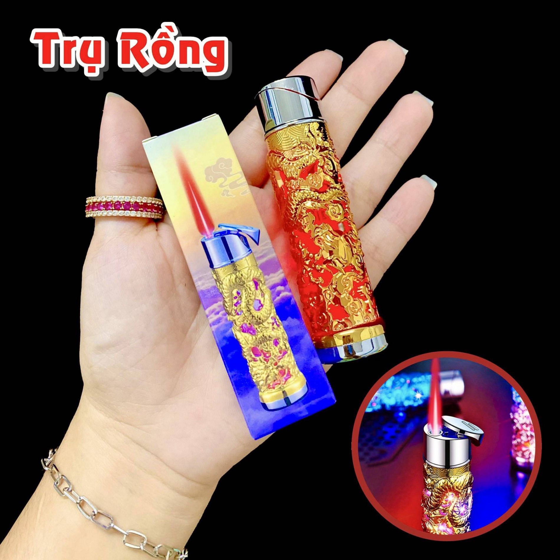 BẬT LỬA KHÈ HÌNH TRỤ RỒNG NỔI (CÓ ĐÈN LED NHẤP NHÁY) FULLBOX