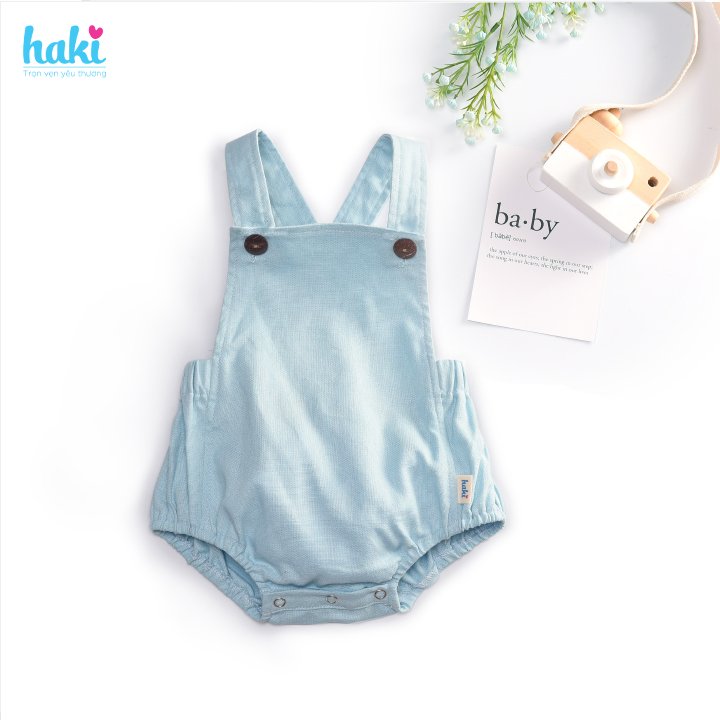 Bộ romper linen lưng chun cho bé trai bé gái Haki BL001, bộ body cho bé, baby bodysuit, set áo liền quần cho bé từ 6-13kg