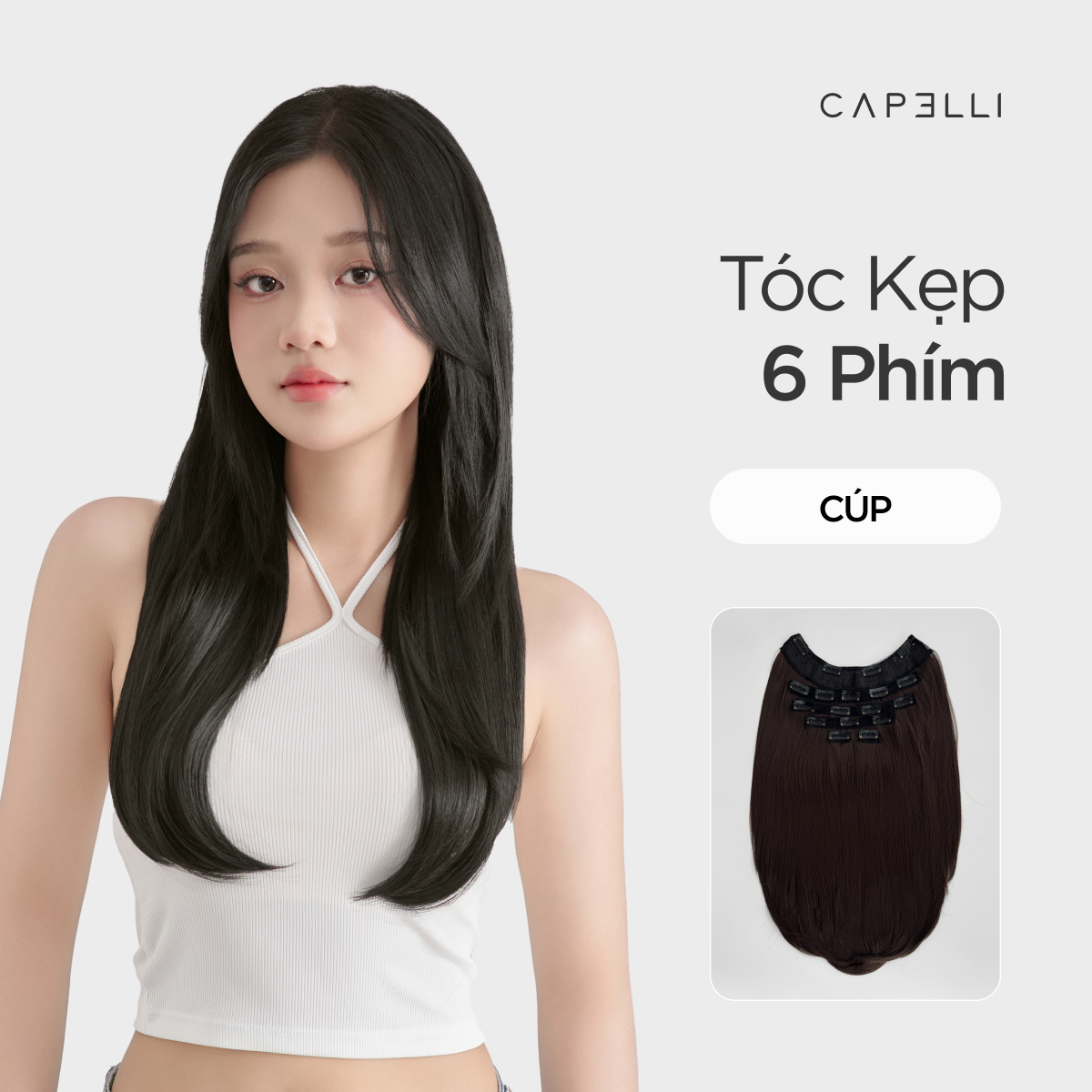 Tóc Kẹp 6 Phím CAPELLI Dáng Cúp 40-50cm