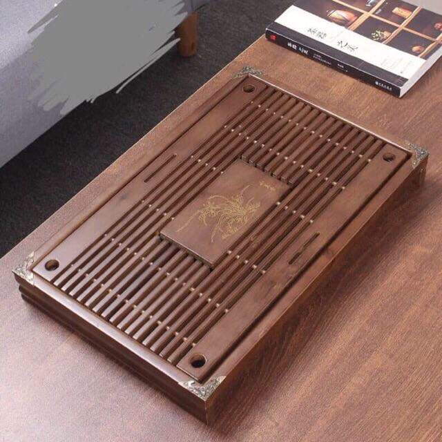Khay trà ấm chén bọc đồng 43x28cm