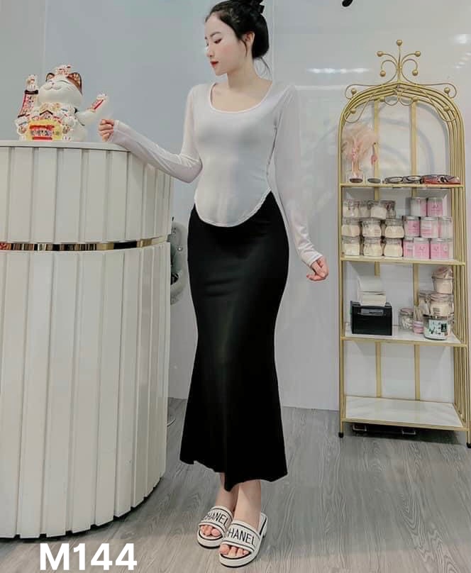 Set áo và váy đuôi cá body chất liệu thun gân M144