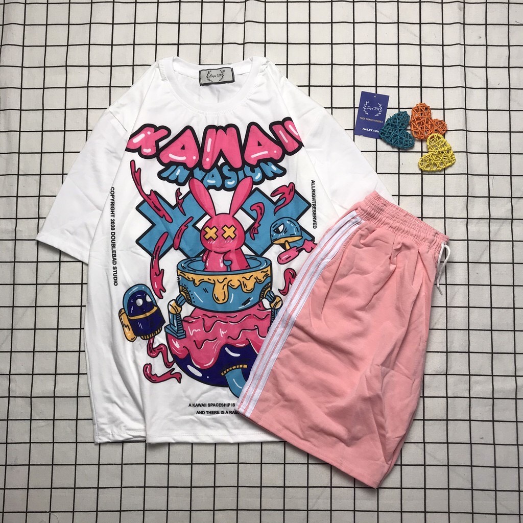 Đồ bộ đùi unisex thỏ habit siêu dễ thương, đồ bộ coton, đồ bộ cartoon ,đồ bộ hoạt hình cute ttslb0085