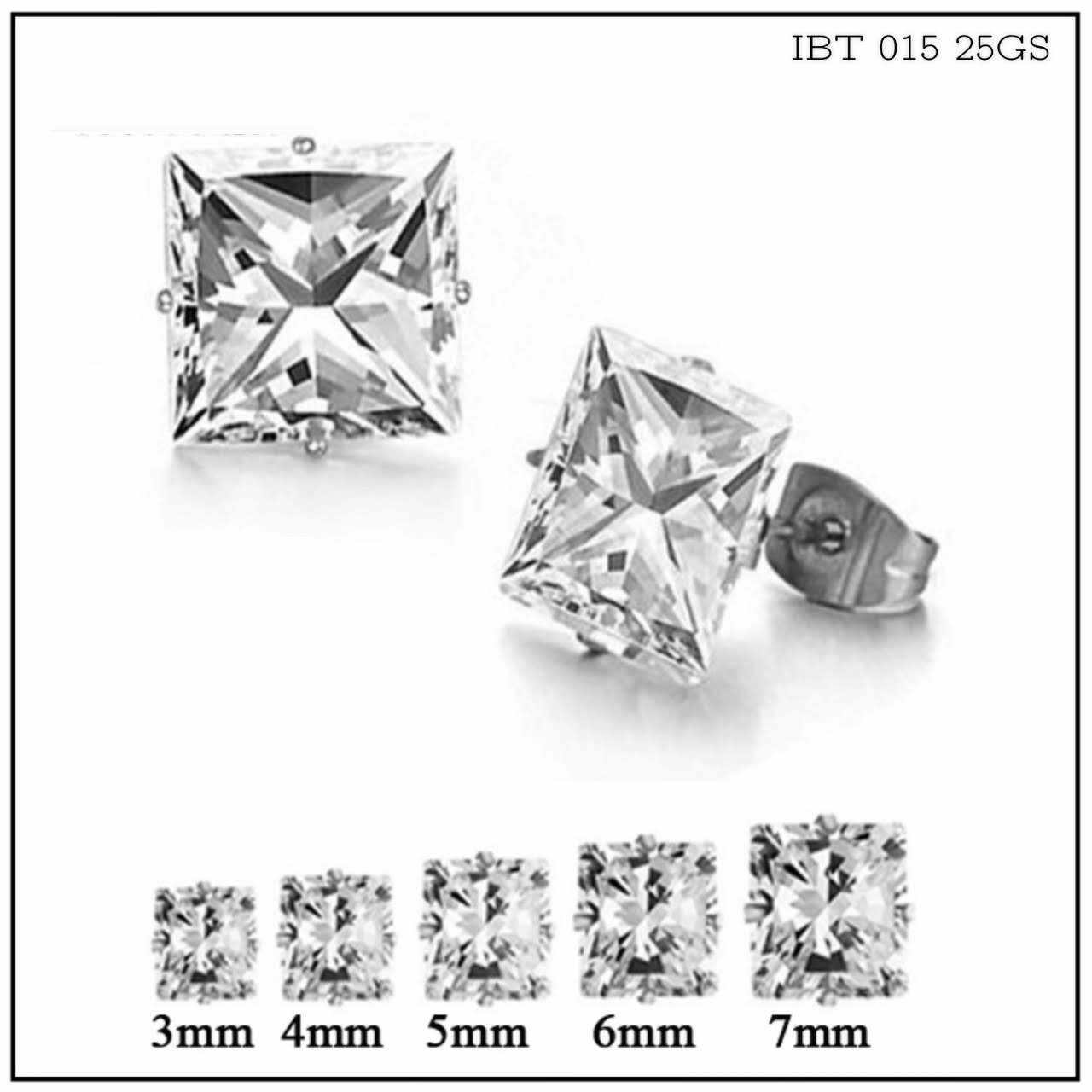 Bông tai đá pha lê vuông đen titan cao cấp BT21