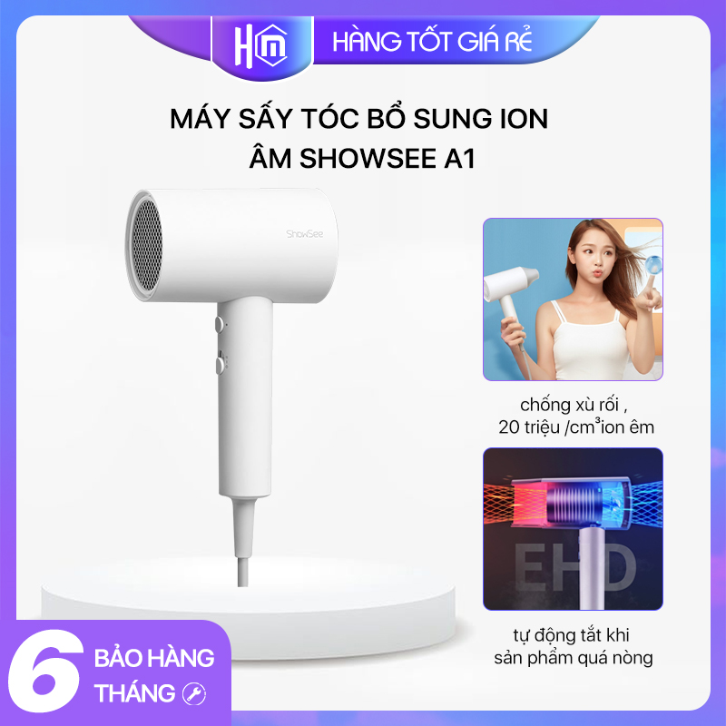 Máy sấy tóc bổ sung ion âm SHOWSEE A1 -W -công suất 1800W  / cao cấp Chống Xù Rối Khô Tóc