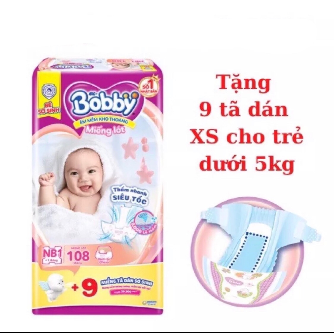 [TẶNG THÊM 6 MIẾNG] Miếng Lót Bobby NEWBORN1 (108 Miếng)