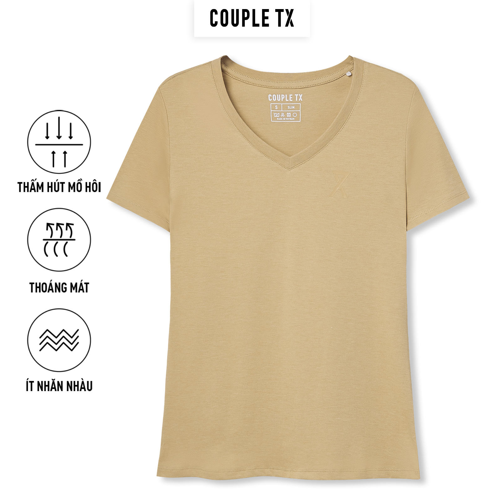 Áo Thun Nữ Cổ Tim Couple TX Basic Vải Đốm In Logo X
