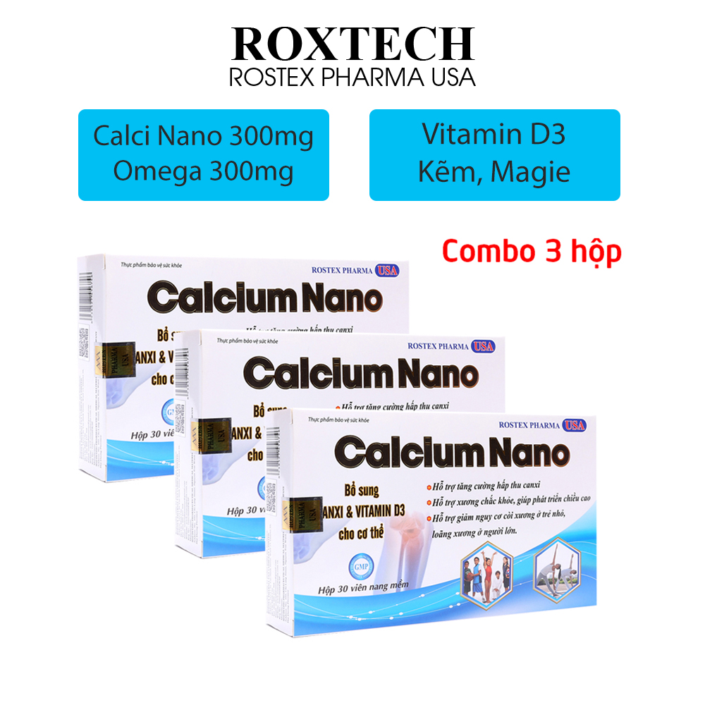 Combo 3 hộp Viên uống canxi Calcium Nano, omega 3, vitamin D3