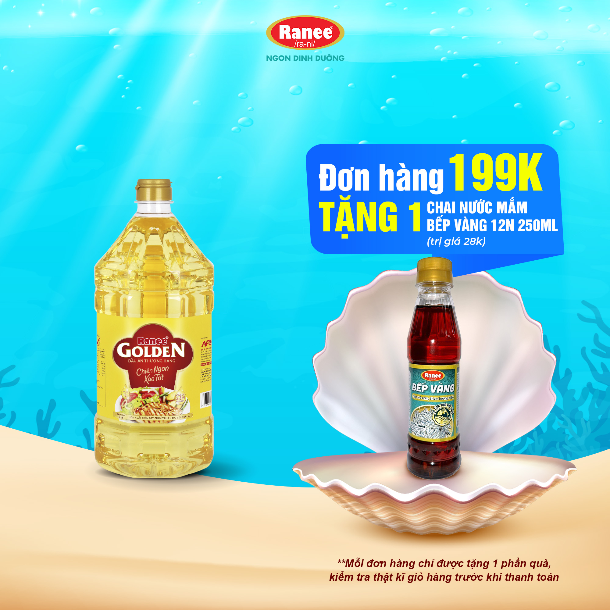 {Đơn 199k tặng hộp bơ -399k tặng vá gỗ}  Dầu ăn thượng hạng Ranee Golden 2 lít