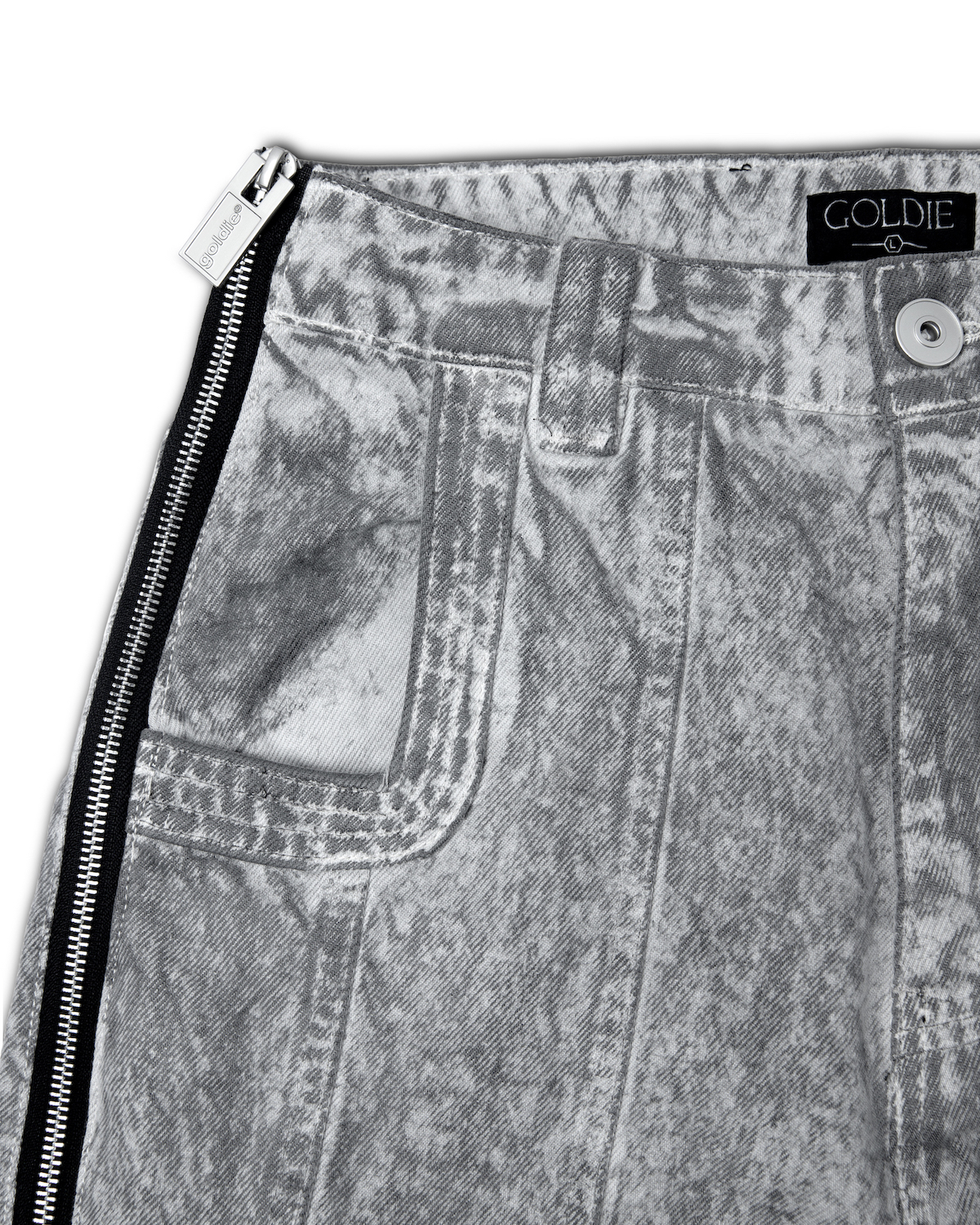 ZIPPED GREY WASHED DENIM PANTS