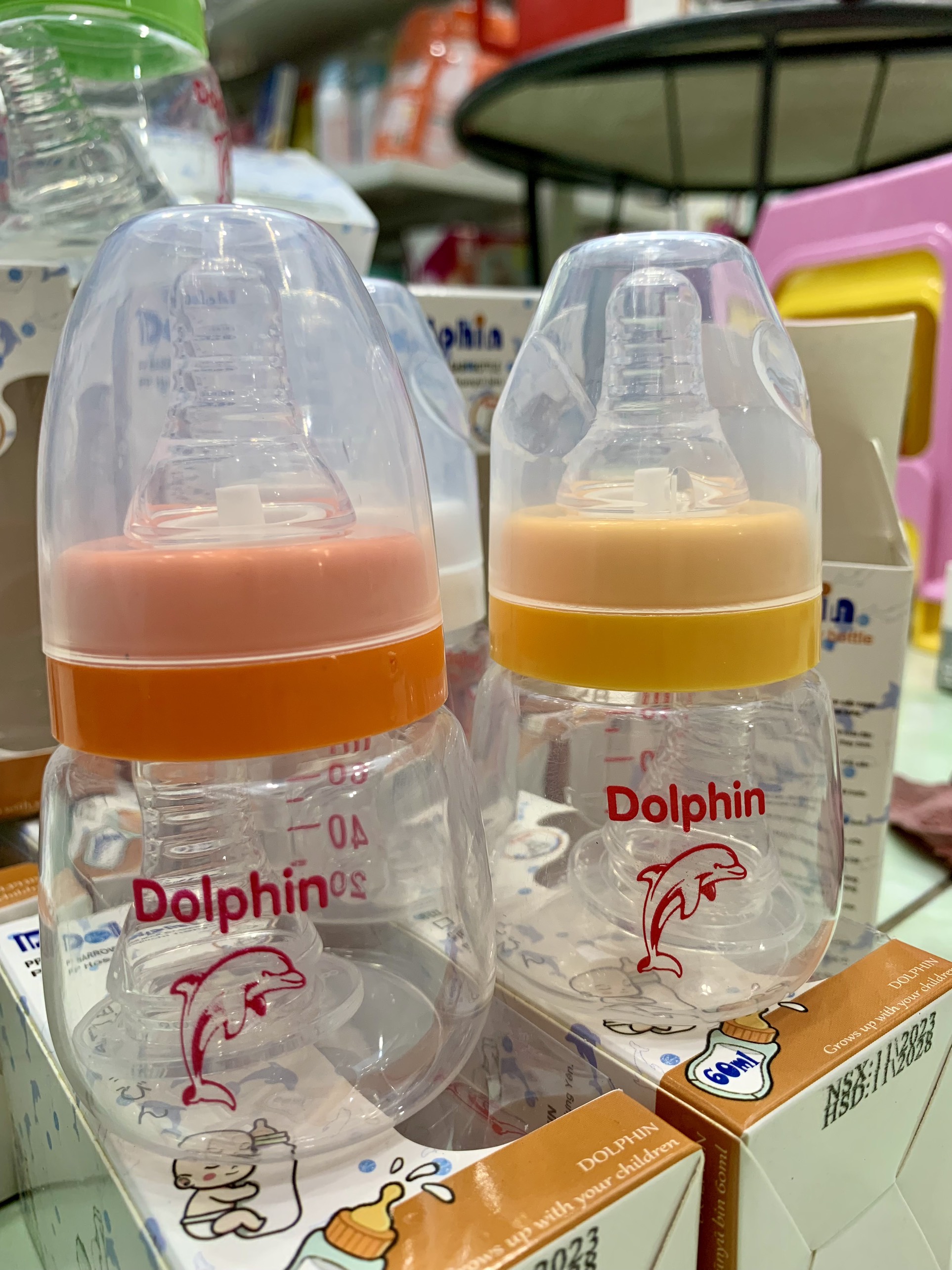 Tặng 1 núm ty bình sữa sơ sinh cổ hẹp pp 60ml dolphin - dp-013