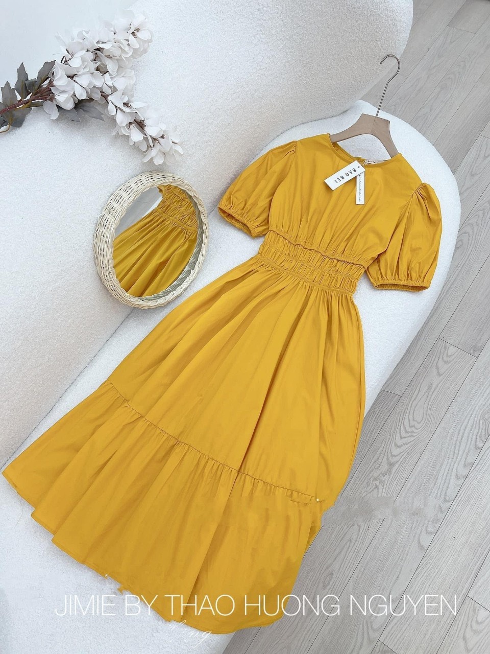 Đầm nữ Form dáng Maxi tay bo nhún eo
