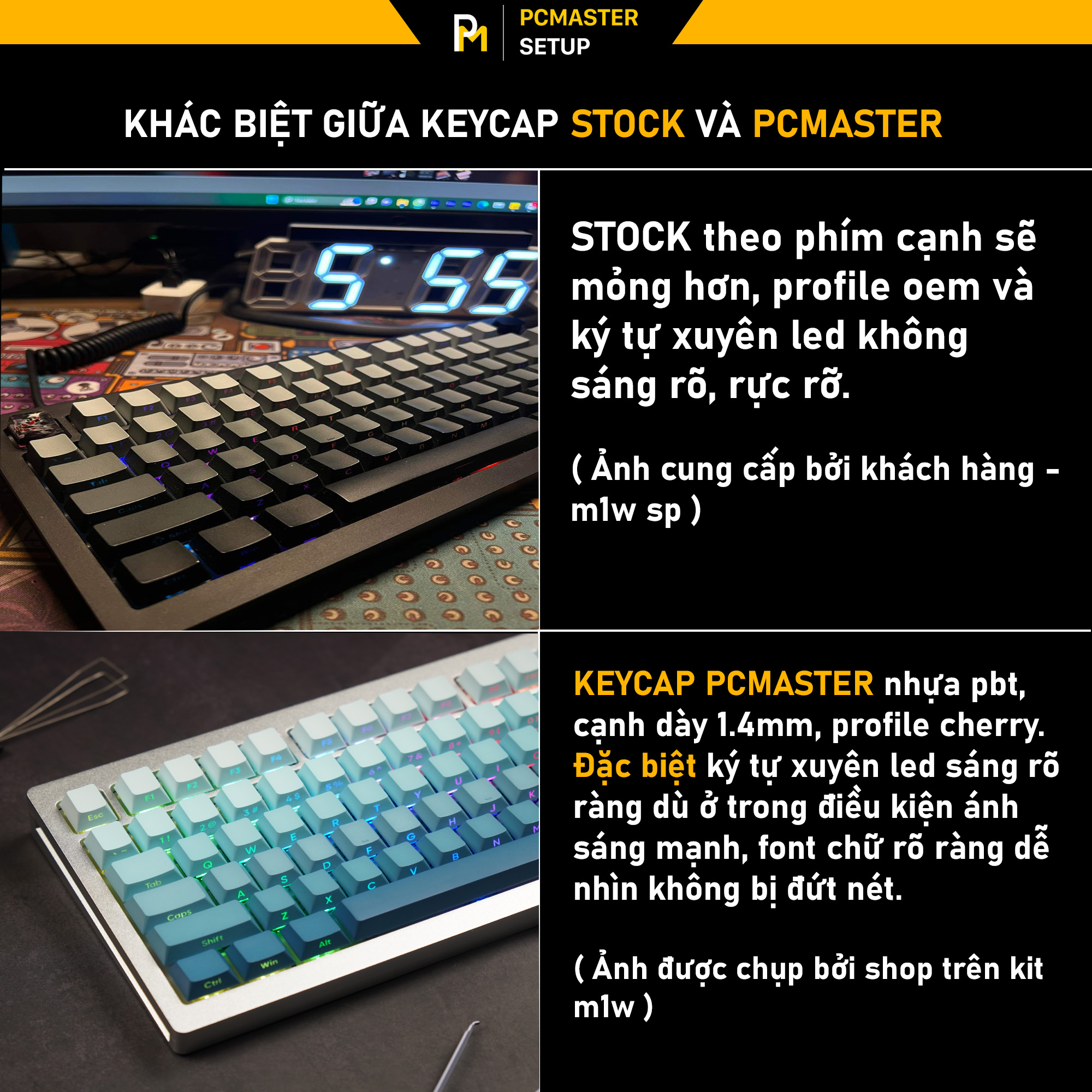 Keycap xuyên led Gradient Side print Cherry Profile  họa tiết double shot cao cấp