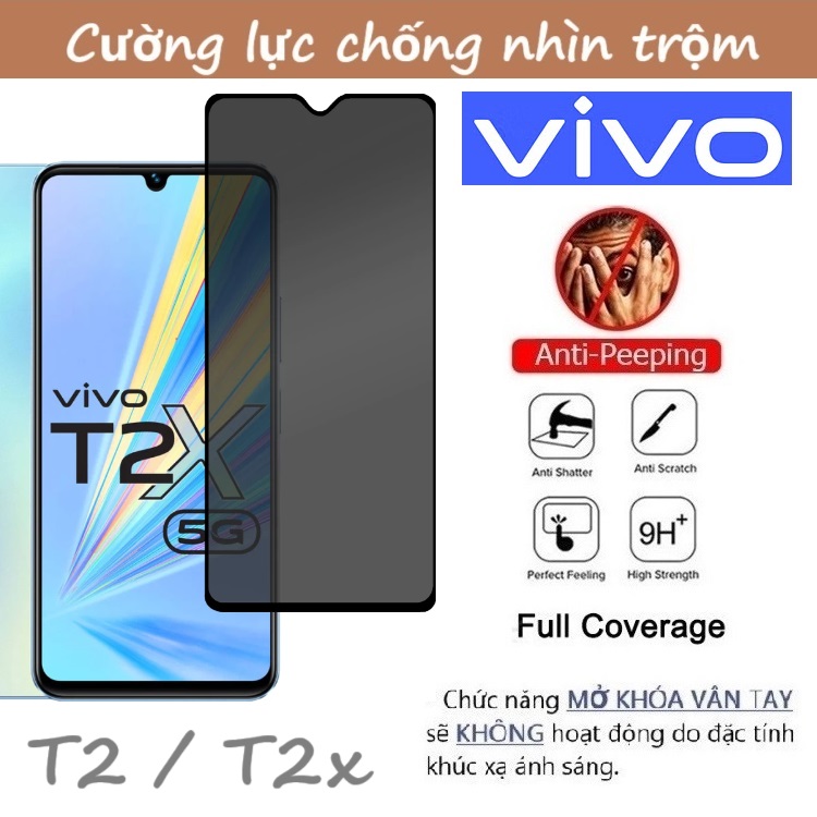 Cường lực chống nhìn trộm Vivo T2 / T2x / 4G / 5G (Full màn Full keo)