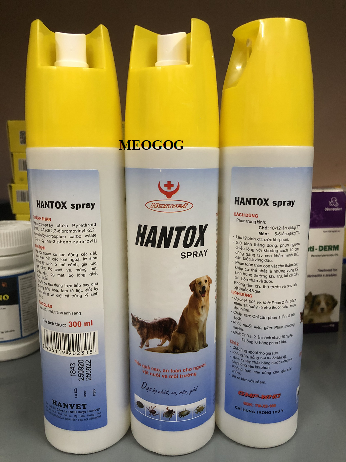 1 Chai xịt diệt ve rận, bọ chét, ký sinh trùng cho chó mèo Hantox spray 300ml có thể xịt phòng, chỗ ở, chuồng MEOGOG