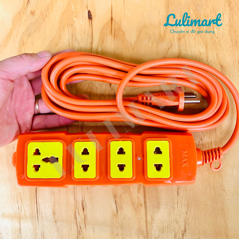 Ổ cắm điện makaro 4 ổ cắm, chịu tải 8000w dây 5 dài 5m