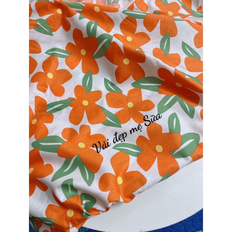 Vải thô cotton mịn mát hoa hoạt hình to may váy,bộ cho mẹ và bé