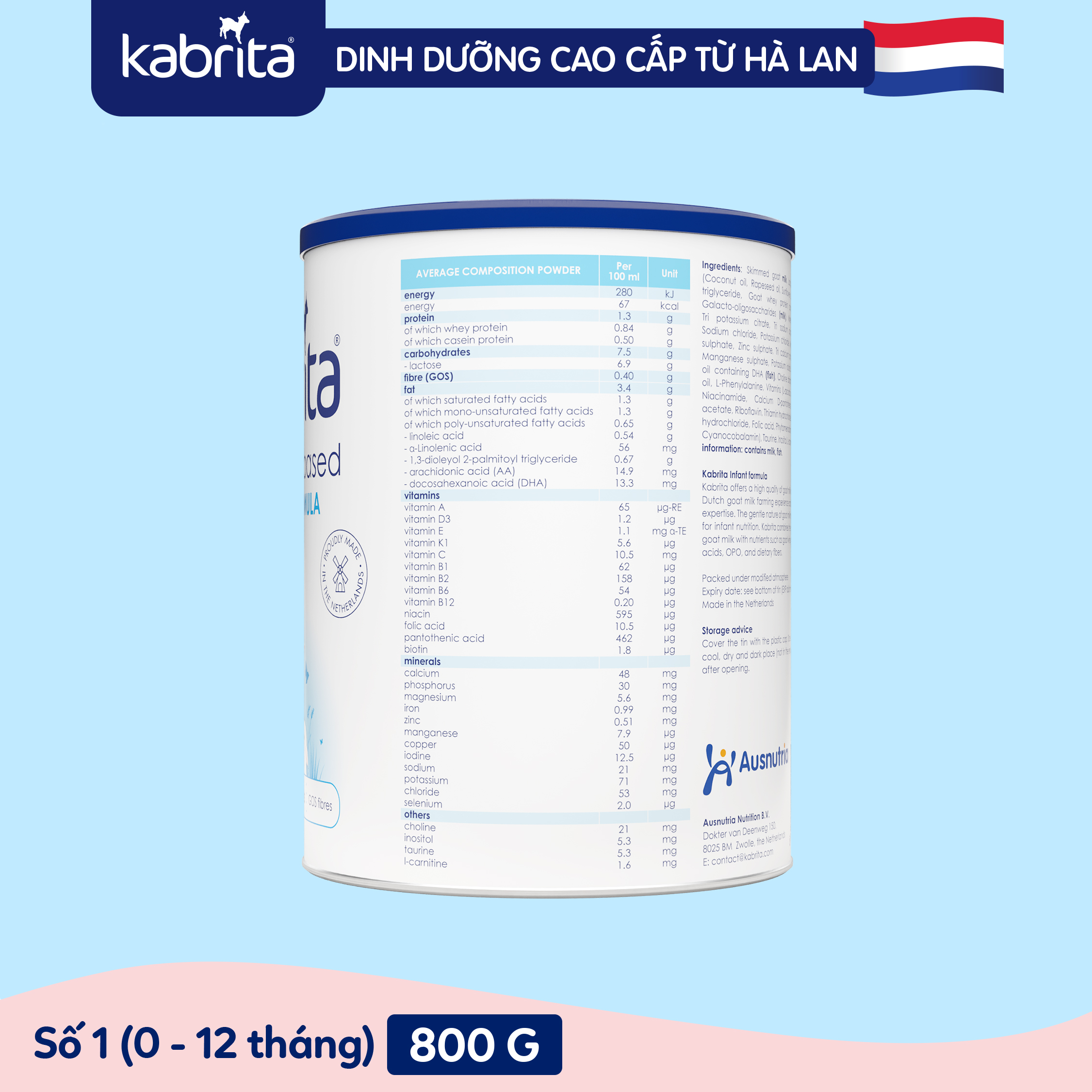 Sữa dê Kabrita cho trẻ từ 0-12 tháng - Lon 800g
