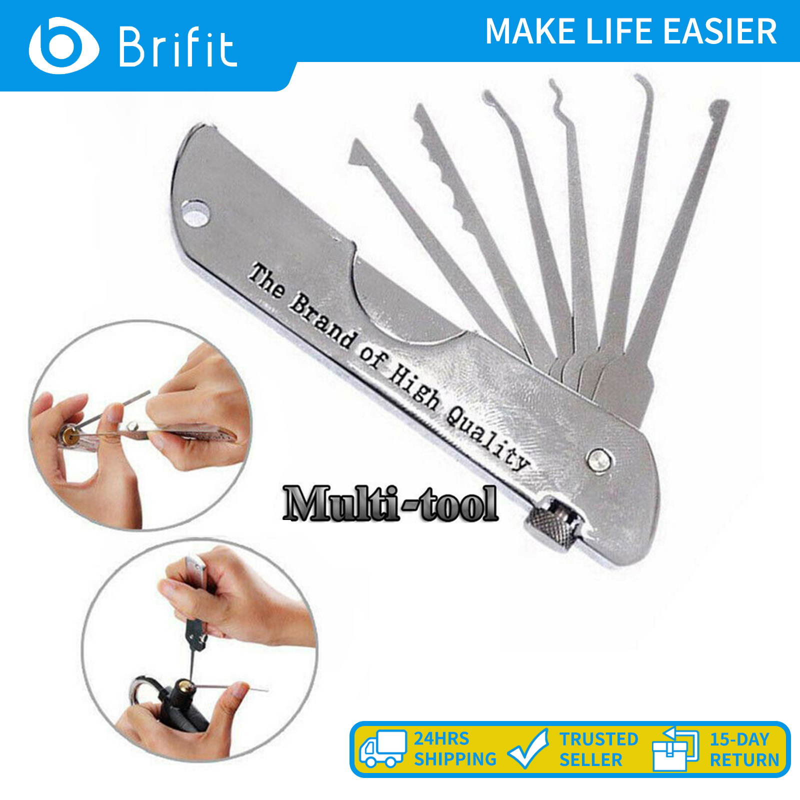 Brifit Dụng cụ nhặt khóa mini 7 trong 1 Bộ dụng cụ sửa khóa bằng thép không gỉ Thực hành Đào tạo công cụ khóa cho thợ khóa mới bắt đầu và chuyên gia Dụng cụ sửa chữa khi đang di chuyển dụng cụ mở khóa