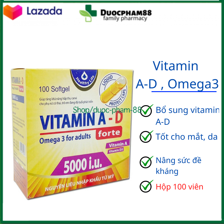 Viên uống Vitamin A-D bổ sung vitamin A, vitamin D – hộp 100 viên