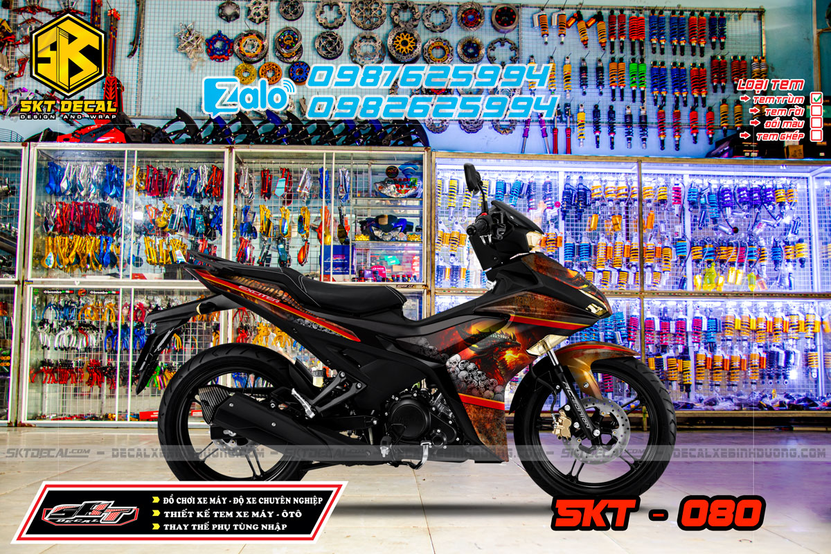 tem trùm exciter 155 đỏ đen vàng rồng lửa