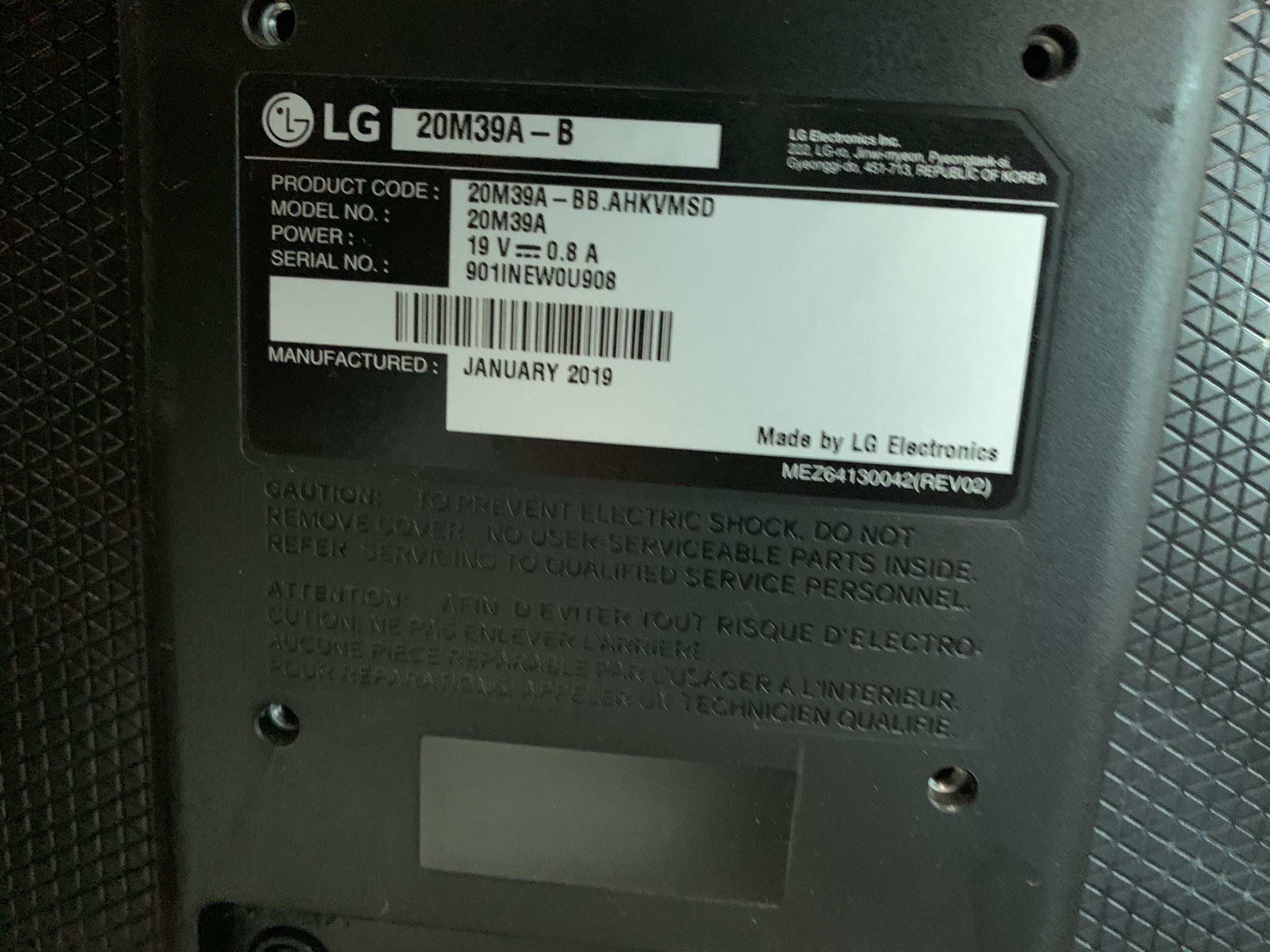 Dây sạc màn hình LG 20M39A-B 19V-0.84A
