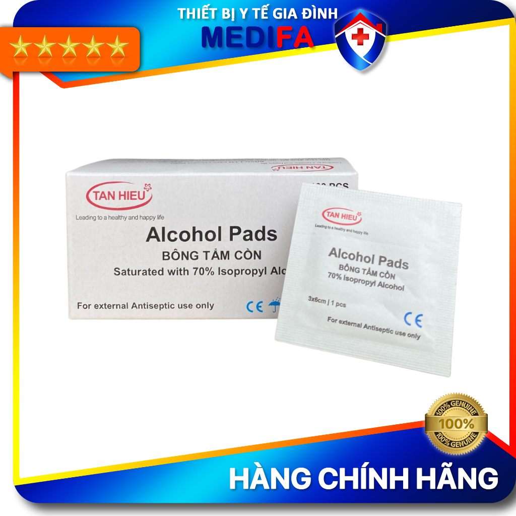 Hộp 100 miếng Gạc tẩm cồn sát khuẩn, bông tẩm cồn y tế tiệt trùng sát trùng