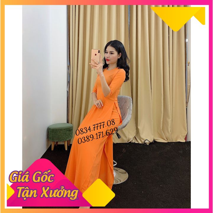Áo Dài Lụa Nhật Trơn Cổ Cao 2,5 Phân