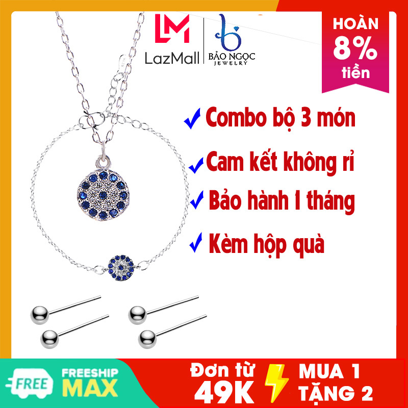Combo bộ 3 nhẫn dây chuyền bông tai phong cách thời trang hiện đại - Bảo Ngọc Jewelry