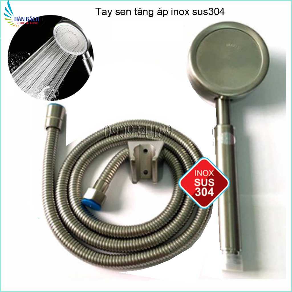 [HCM]Bộ Tay Sen Tắm Vòi Hoa Sen TĂNG ÁP INOX 304 TS01 và Dây Sen và Cài Sen