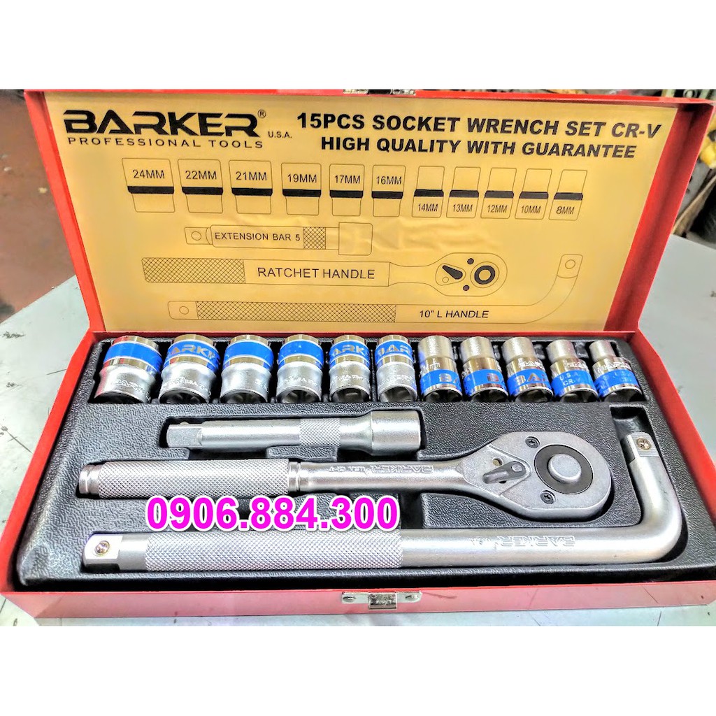 [HCM]Bộ Tuýp Khẩu 15 Chi Tiết 1/2 Barker 8mm-24mm (Bộ Đầu Tuýp Bộ Đầu Khẩu Bộ Đầu Chụp)