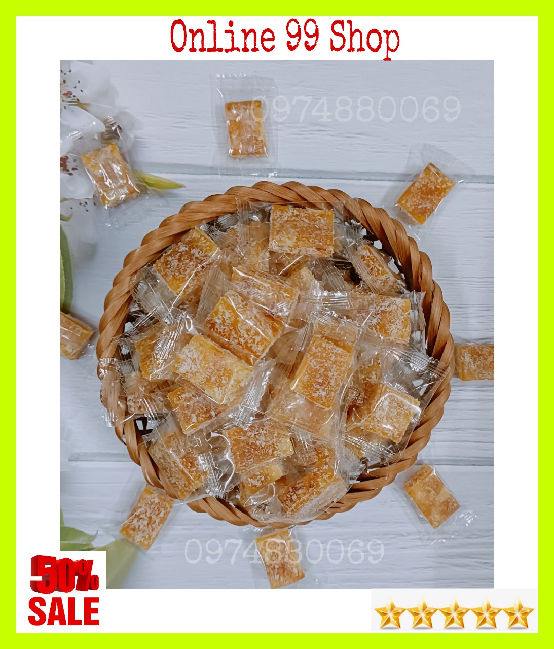 (FREESHIP) 1Kg Kẹo mít phủ cơm dừa sấy giòn BẾN TRE