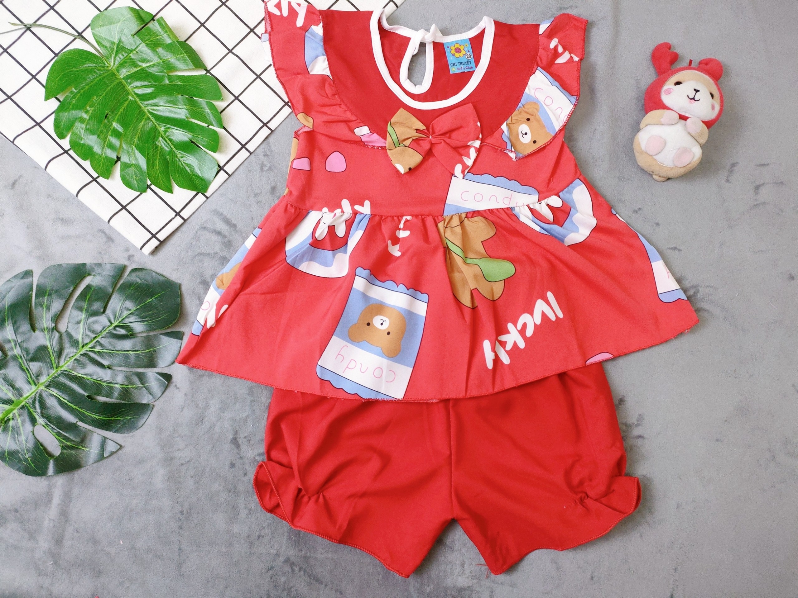 Bộ Lụa Cánh Tiên Phối Nơ Bé (giao màu ngẫu nhiên) (12-18kg)