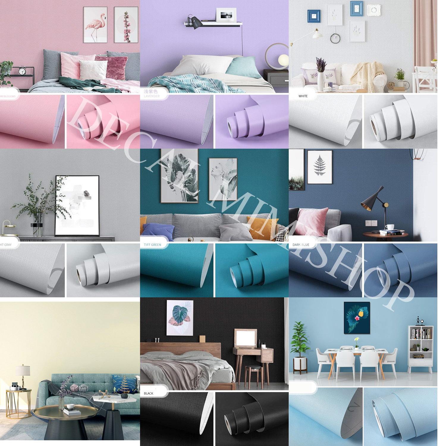 Cuộn 10m giấy dán tường Pastel vân nhám có keo sẵn.