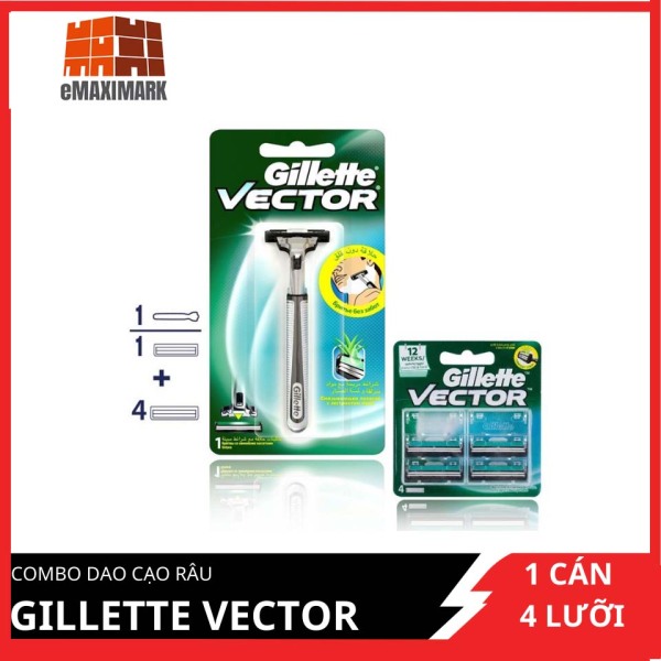 [HCM]COMBO Dao cạo râu Gillette Vector Cán 1s + Lưỡi 4s siêu tiết kiệm giá rẻ