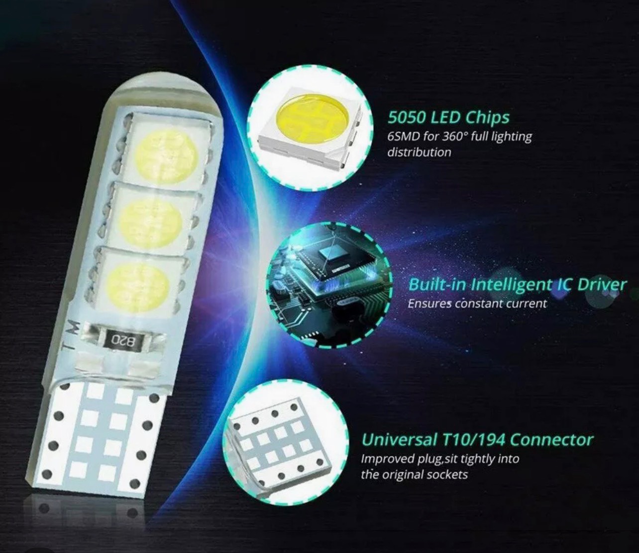 Bóng LED T10 đèn xi nhan, đèn demi xe máy ô tô 6smd 5050