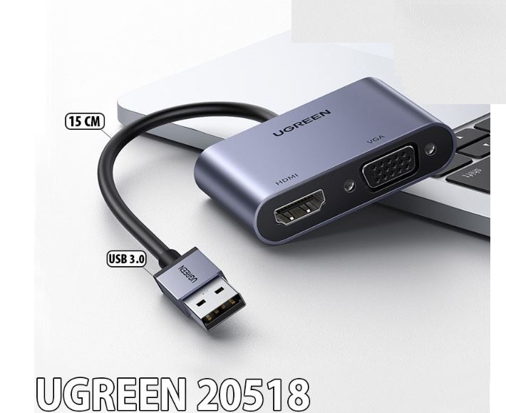 Cáp chuyển usb 3.0 sang hdmi/ vga ugreen 20518