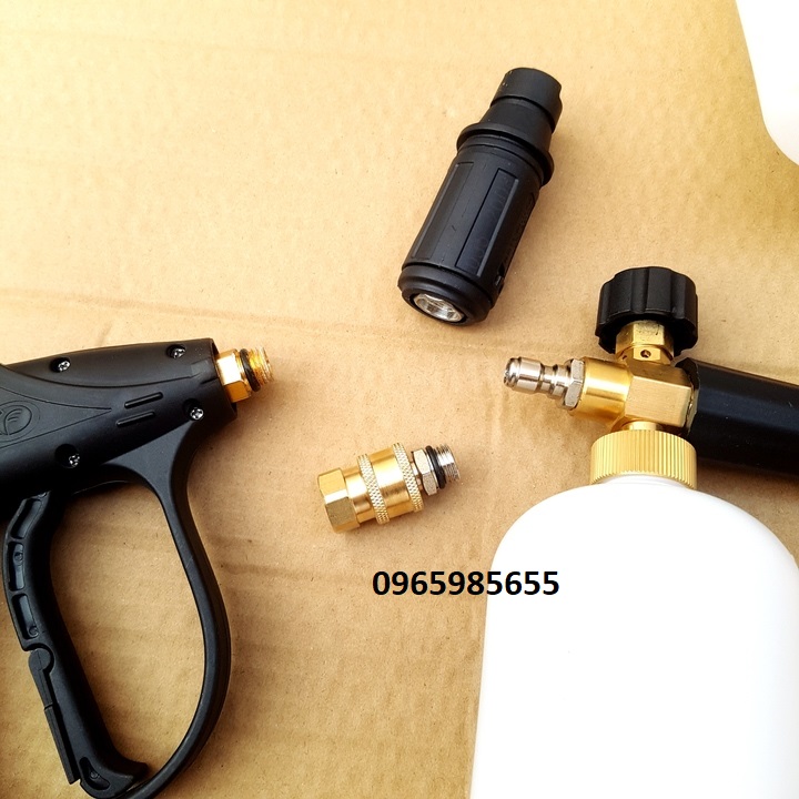 Bình Phun Bọt Tuyết+Súng Xịt Rửa Xe Cho Máy Rửa Xe (súng ren 14mm hoặc ren 22mm + bình bọt tuyết 1 lít )