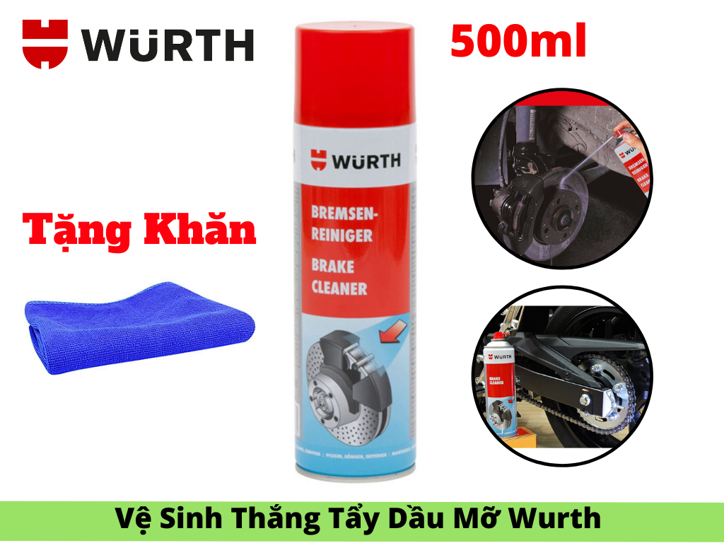 [HCM]Dung Dịch Vệ Sinh Thắng Xe Tẩy Dầu Mỡ Bụi Bẩn Wurth Brake Cleaner 500ml Tặng khăn