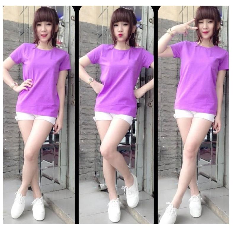 ÁO THUN TRƠN CỔ TRÒN  MÀU TÍM TAY NGẮN NAM NỮ  01TT585