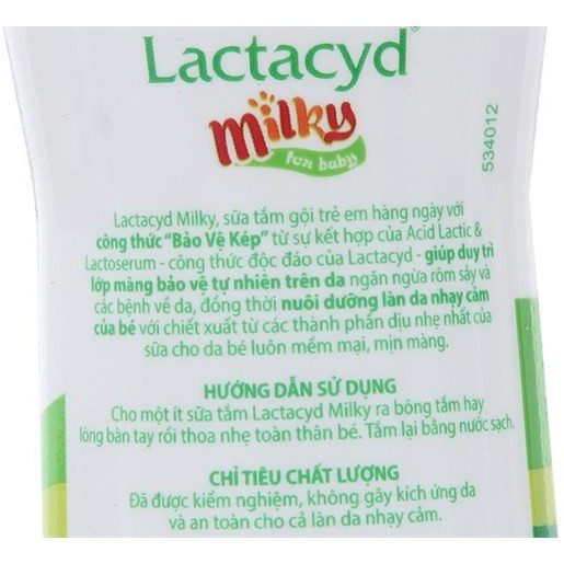 Sữa tắm gội trẻ em Lactacyd Milky 250ml