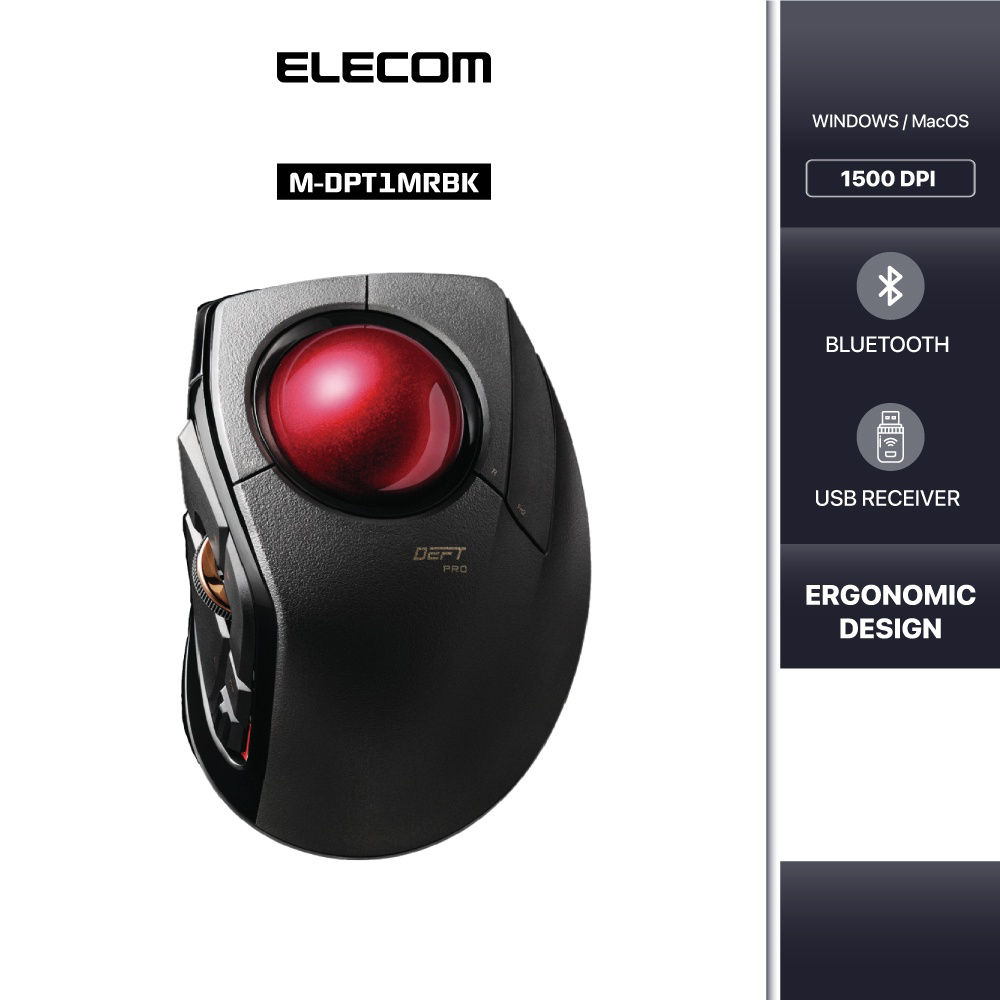 Chuột bi không dây ELECOM M-DPT1MRBK - trackball, game, bluetooth, 1500 DPI