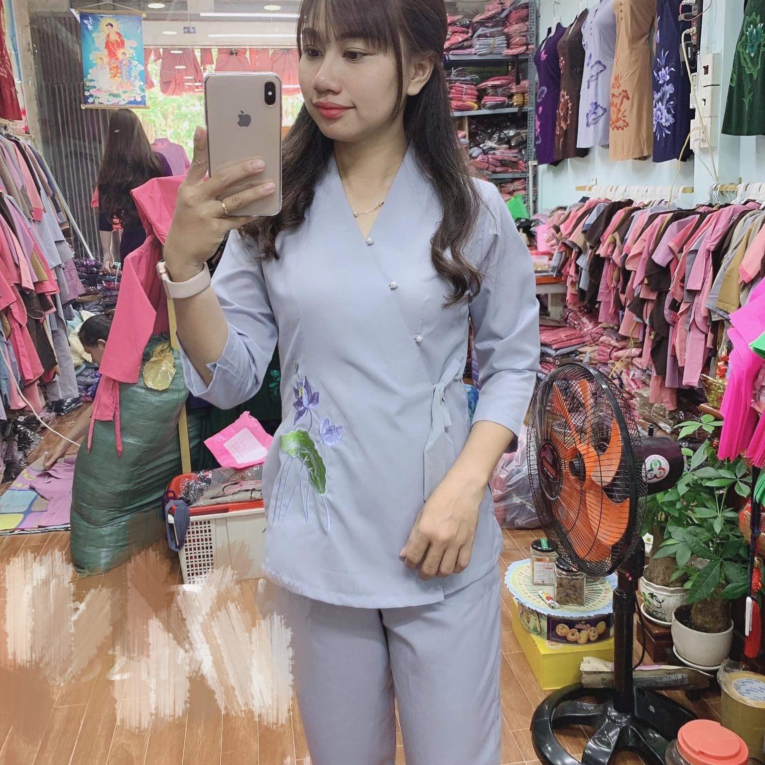 [HCM]Đồ lam đi chùa bà lai nhật thêu sen