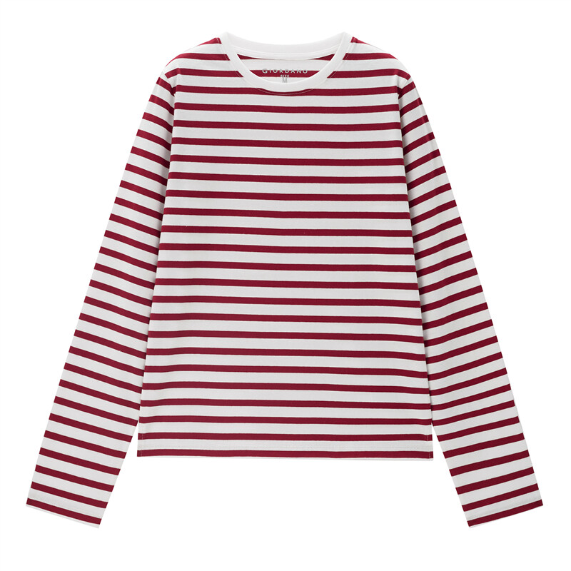 Áo thun nữ T-shirt cổ tròn áo tay dài chất cotton màu tương phản cá tính bắt mắt thường ngày GIORDANO Free Shipping 13322751
