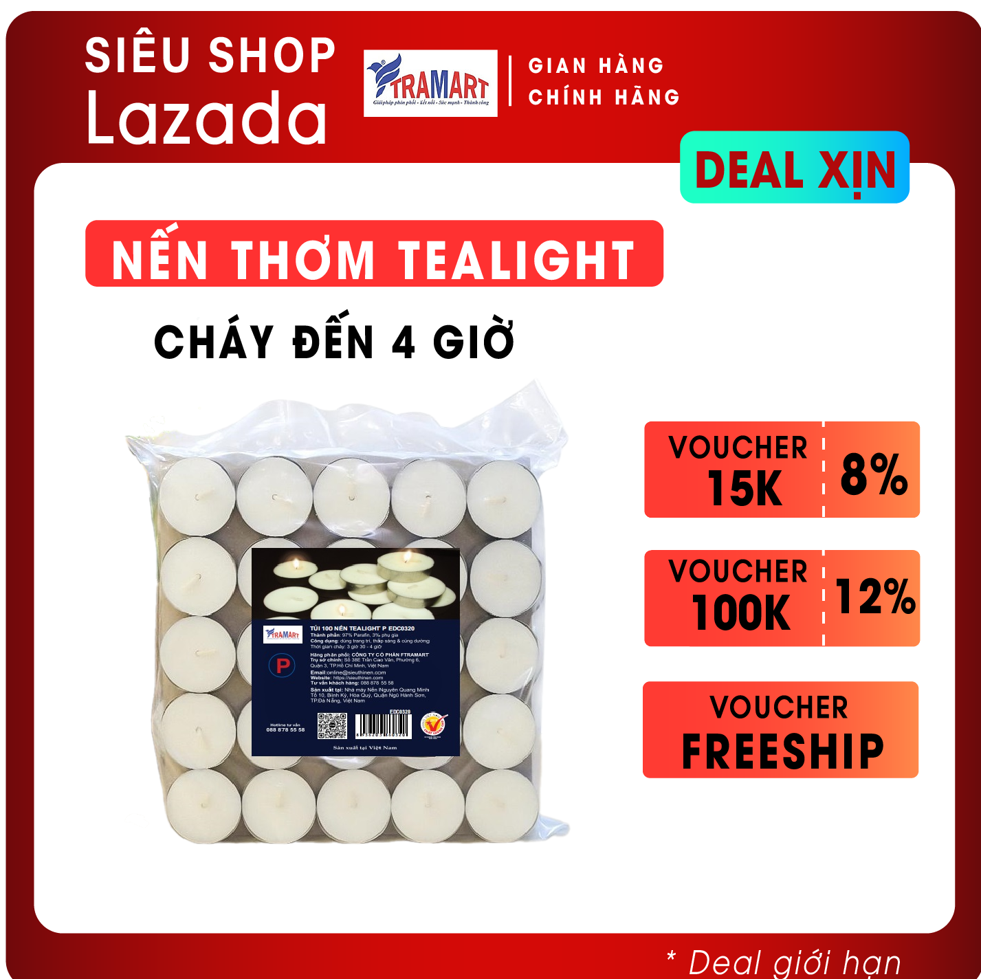 Túi 100 nến Tealight P Eden Candle FTRAMART EDC0320 (Trắng)